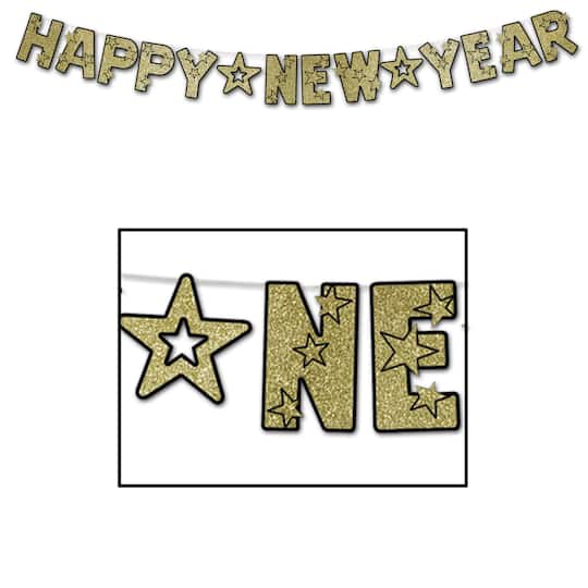 Beistle 8ft. Black & Gold Glittered Happy New Year Streamer